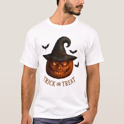 Trick or Treat Pumpkin Witch Hat Halloween Design T-shirt (Voorkant)