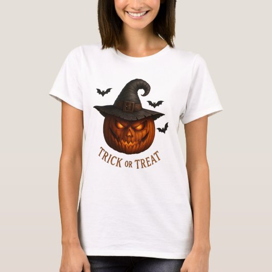 Trick or Treat Pumpkin Witch Hat Halloween Design T-shirt (Voorkant)