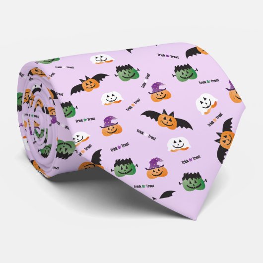 Trick or treat Pumpkins Pattern Bat Frankenstein Stropdas (Opgerold)