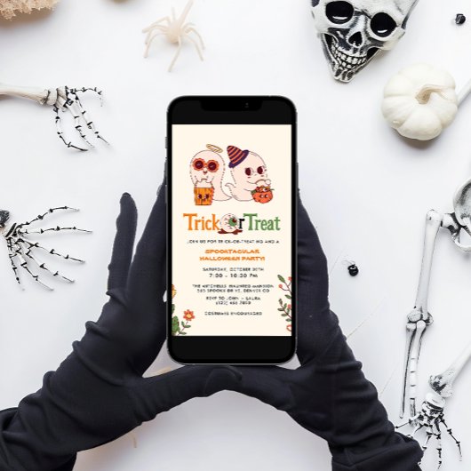 Trick or treat Retro Spooktacular Halloween Party Kaart