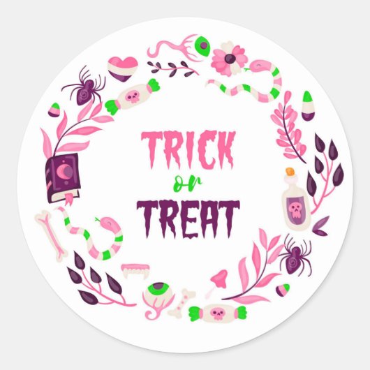 Trick or treat ronde sticker (Voorkant)
