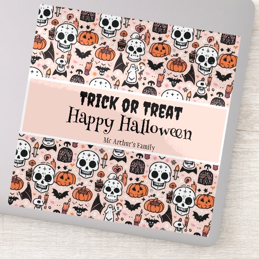 Trick or treat Roze Halloween aangepaste familiena Sticker (Detail)