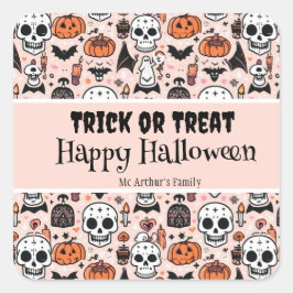 Trick or treat Roze Halloween aangepaste familiena Vierkante Sticker