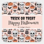Trick or treat Roze Halloween aangepaste familiena Vierkante Sticker (Voorkant)