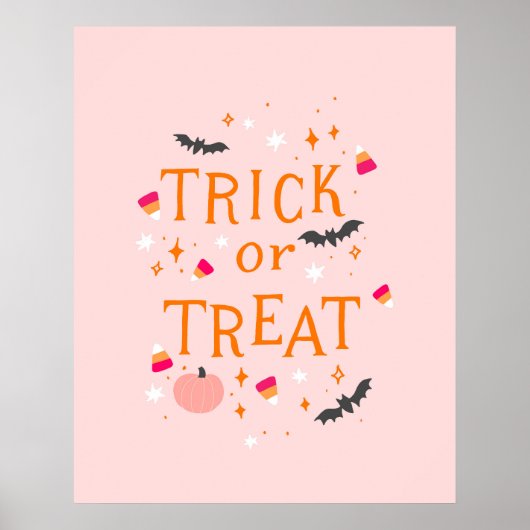 Trick or treat Roze Halloween Poster (Voorkant)