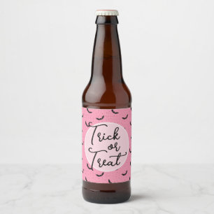 Trick or treat roze vleermuizen halloween bier etiket