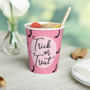 Trick or treat roze vleermuizen halloween papieren bekers