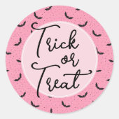 Trick or treat roze vleermuizen halloween ronde sticker (Voorkant)