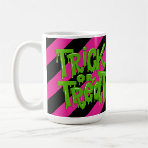 Trick or Treat Roze / Zwarte Gestreepte Koffiemok