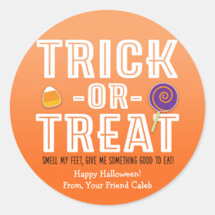 TRICK OR TREAT RUIK AAN MIJN VOETEN Halloween Stic Ronde Sticker