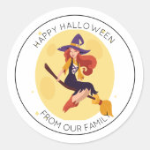 Trick or treat Sassy Witch op Broom Halloween Ronde Sticker (Voorkant)