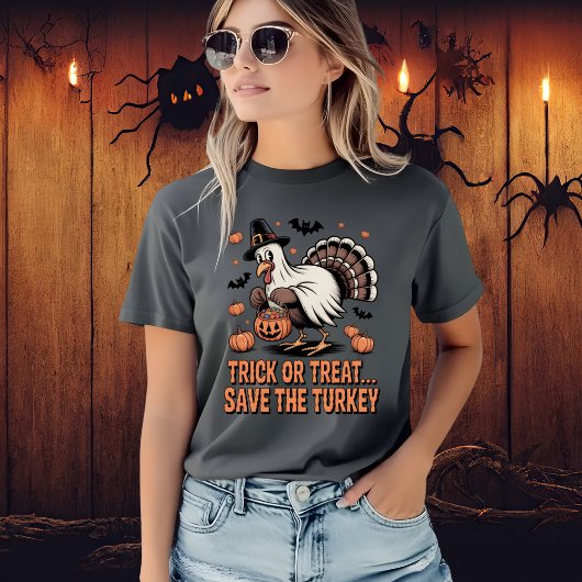 Trick or Treat Save the Turkey Funny Halloween T-shirt