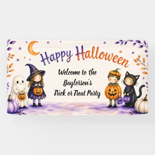 Trick or Treat Schattig Fun Script Halloween Feest Spandoek (Horizontaal)