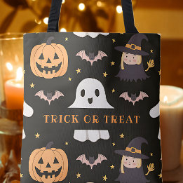 Trick Or Treat Schattig Geestje Pompoen Heks Hallo Tote Bag