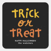 Trick or treat schattig leuk gepersonaliseerd Hall Vierkante Sticker (Voorkant)