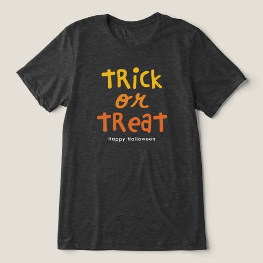 Trick or treat schattig zwart sinaasappel Hallowee Tri-Blend Shirt (Design voorkant)