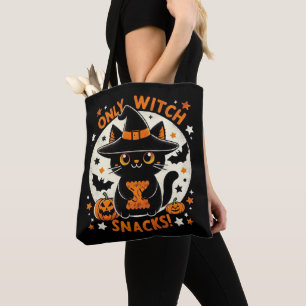 Trick or treat schattige Cat Witch Canvas tas