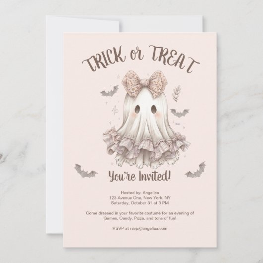 Trick or treat Schattige Ghost Girl Halloween Part Kaart (Voorkant)