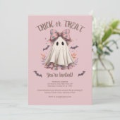 Trick or treat Schattige Ghost Girl Halloween Part Kaart (Staand voorkant)