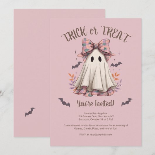 Trick or treat Schattige Ghost Girl Halloween Part Kaart (Voorkant / Achterkant)