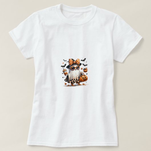 trick or treat Schattige Ghost T-Shirt, Kawaii Hal T-shirt (Design voorkant)