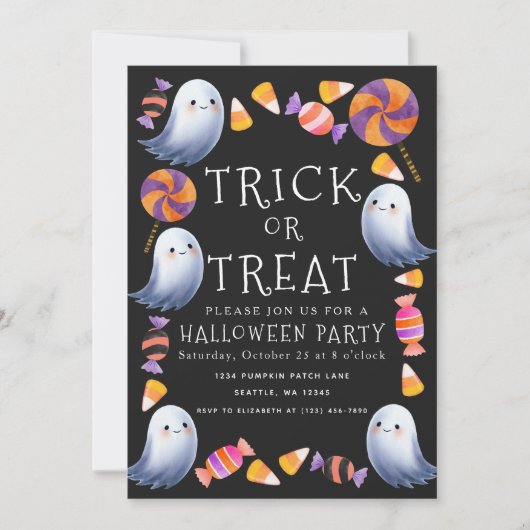 Trick or treat Schattige Ghosts Snoep Halloween Pa Kaart (Voorkant)