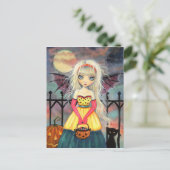 Trick or treat Schattige Halloween Vampier en Kat Briefkaart (Staand voorkant)