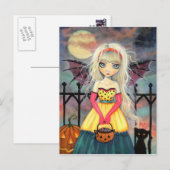 Trick or treat Schattige Halloween Vampier en Kat Briefkaart (Voorkant / Achterkant)