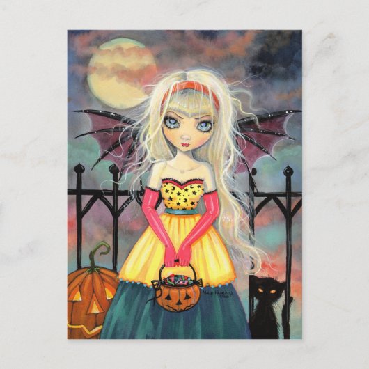 Trick or treat Schattige Halloween Vampier en Kat Briefkaart (Voorkant)