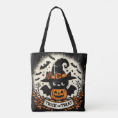 Trick or treat schattige kattenheks Canvas tas (Achterkant)