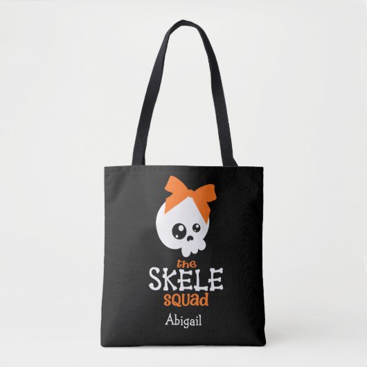 Trick or treat Schattige Oranje Skelet Halloween N Tote Bag (Voorkant)