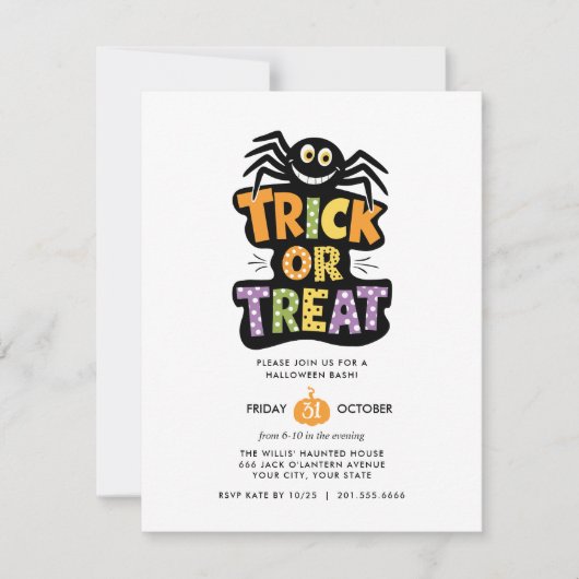 TRICK OR TREAT SCHATTIGE SPIDER HALLOWEEN Bash Par Kaart (Voorkant)