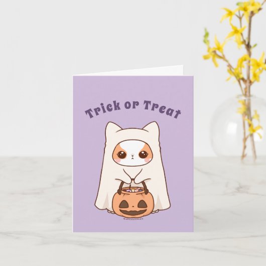 Trick or treat Schattigee en Schattige Halloween B Kaart (Gele Bloem)