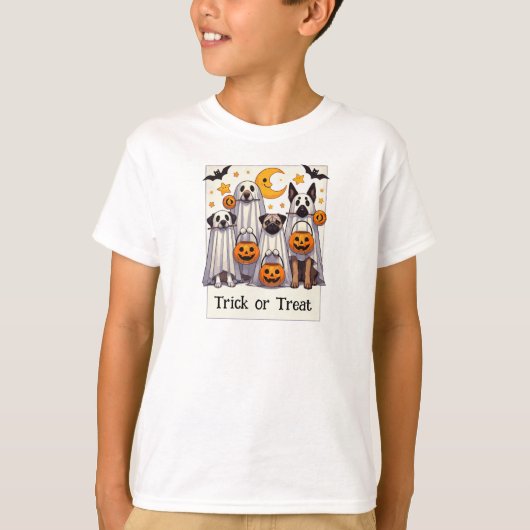 Trick or treat Schattigee honden in spookkostuums T-shirt (Voorkant)