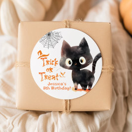 Trick or treat Schattigee zwarte kat Halloween fee Ronde Sticker