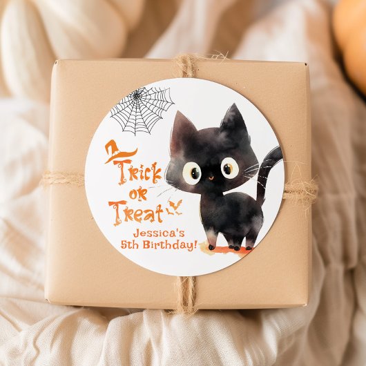 Trick or treat Schattigee zwarte kat Halloween fee Ronde Sticker