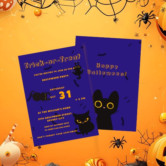 Trick or treat | Schattigee zwarte kat Halloween Kaart