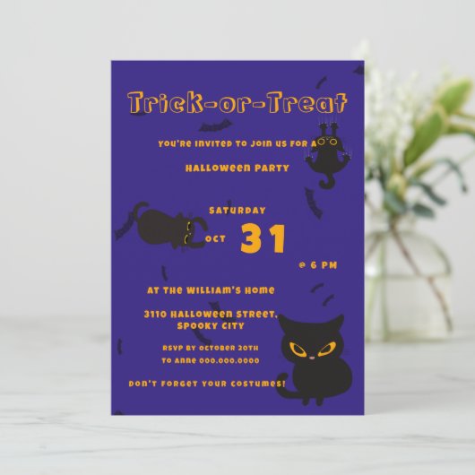 Trick or treat | Schattigee zwarte kat Halloween Kaart (Staand voorkant)