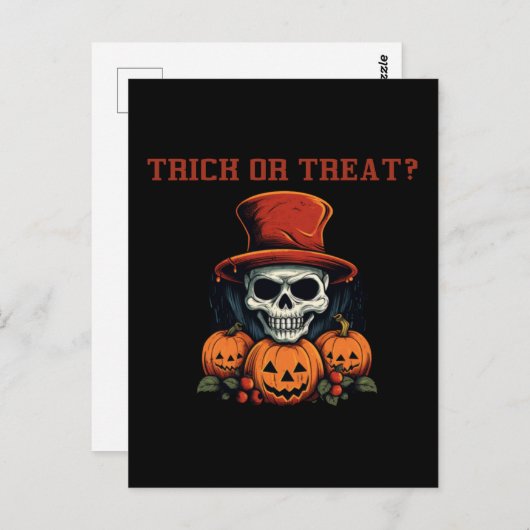 Trick or treat? Schedel en pompoen Briefkaart (Voorkant / Achterkant)