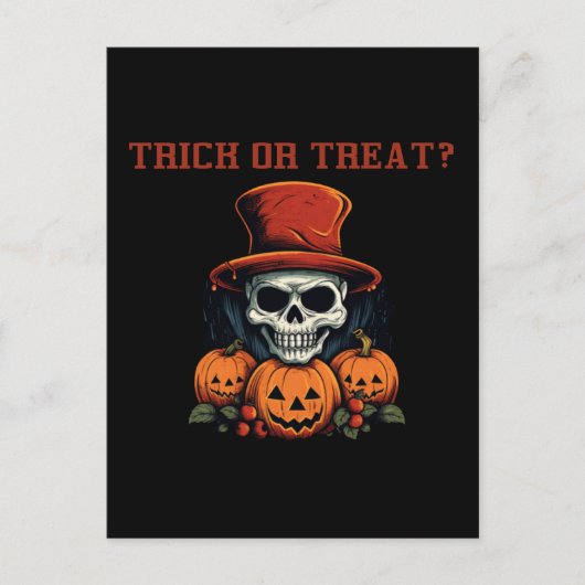 Trick or treat? Schedel en pompoen Briefkaart (Voorkant)