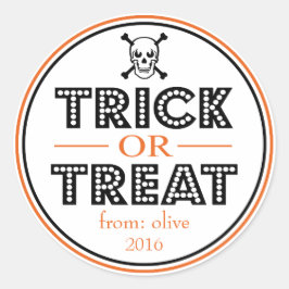 Trick or treat Schedel & Kruisbeenderen (Zwart / S Ronde Sticker