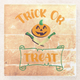 Trick or treat schedeldoos Halloween pompoen gezic Glazen Onderzetter