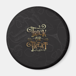 Trick or Treat Schedels Zwart & Goud Halloween Magneet