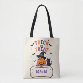 Trick or Treat Sinaasappel Gepersonaliseerde Hallo Tote Bag
