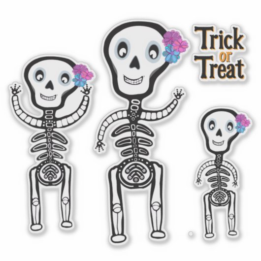 Trick or treat skeletten sticker (Voorkant)