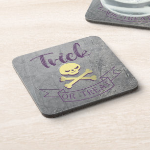 Trick or treat skull crossbones Halloween ribbon Bier Onderzetter