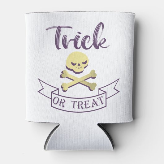 Trick or treat skull crossbones Halloween ribbon Blikjeskoeler (Voorkant)