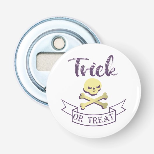 Trick or treat skull crossbones Halloween ribbon Button Flesopener (Voorkant)