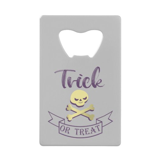 Trick or treat skull crossbones Halloween ribbon Creditkaart Flessenopener (Voorkant)