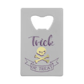 Trick or treat skull crossbones Halloween ribbon Creditkaart Flessenopener (Achterkant)